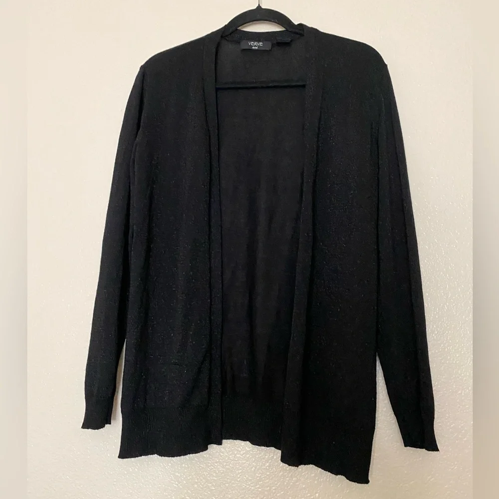 Verve Ami  Black Metallic Open Front Cardigan Size M